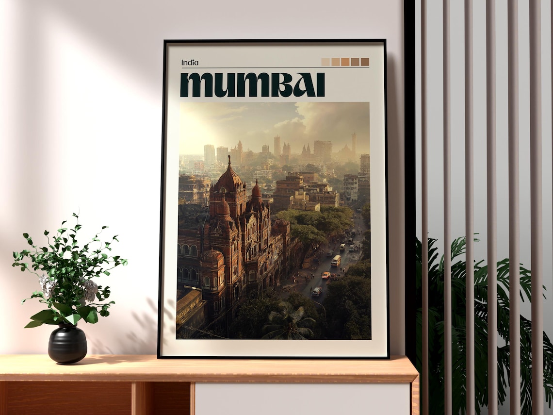 Mumbai India Terminus Skyline Colonial Heritage City Travel Poster