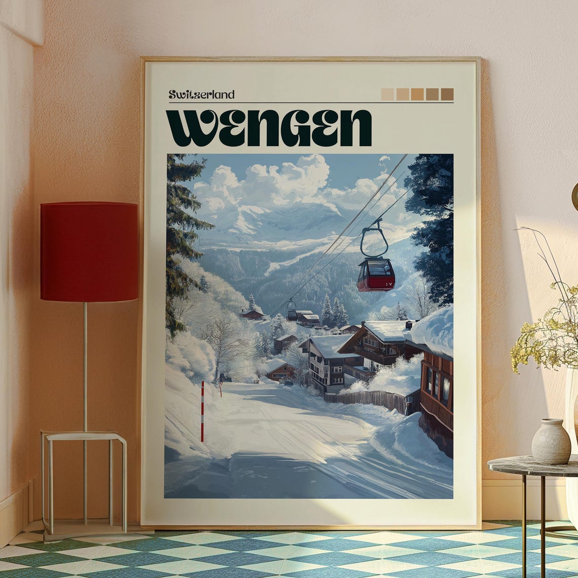 Wengen Switzerland Swiss Alps Ski Village Snowy Cable Car Poster - Image 2