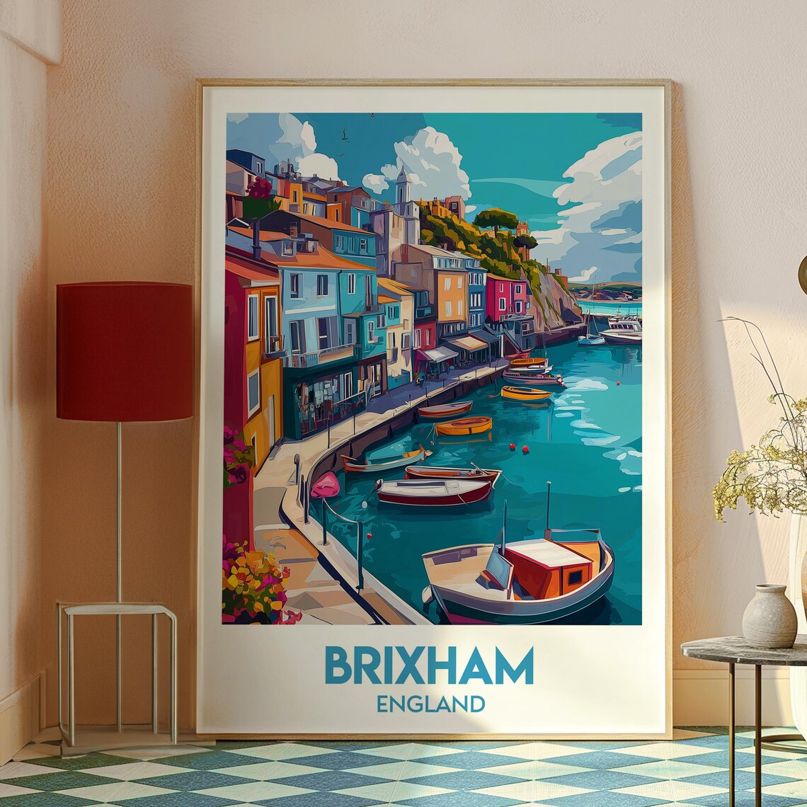 Brixham England Colorful Fishing Harbor Boats Town Travel Poster - Image 2