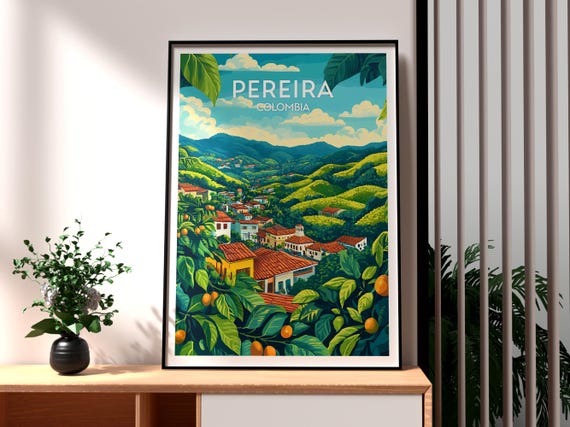 Pereira Poster Colombia Coffee Travel Print Wall Art Backpacking South America
