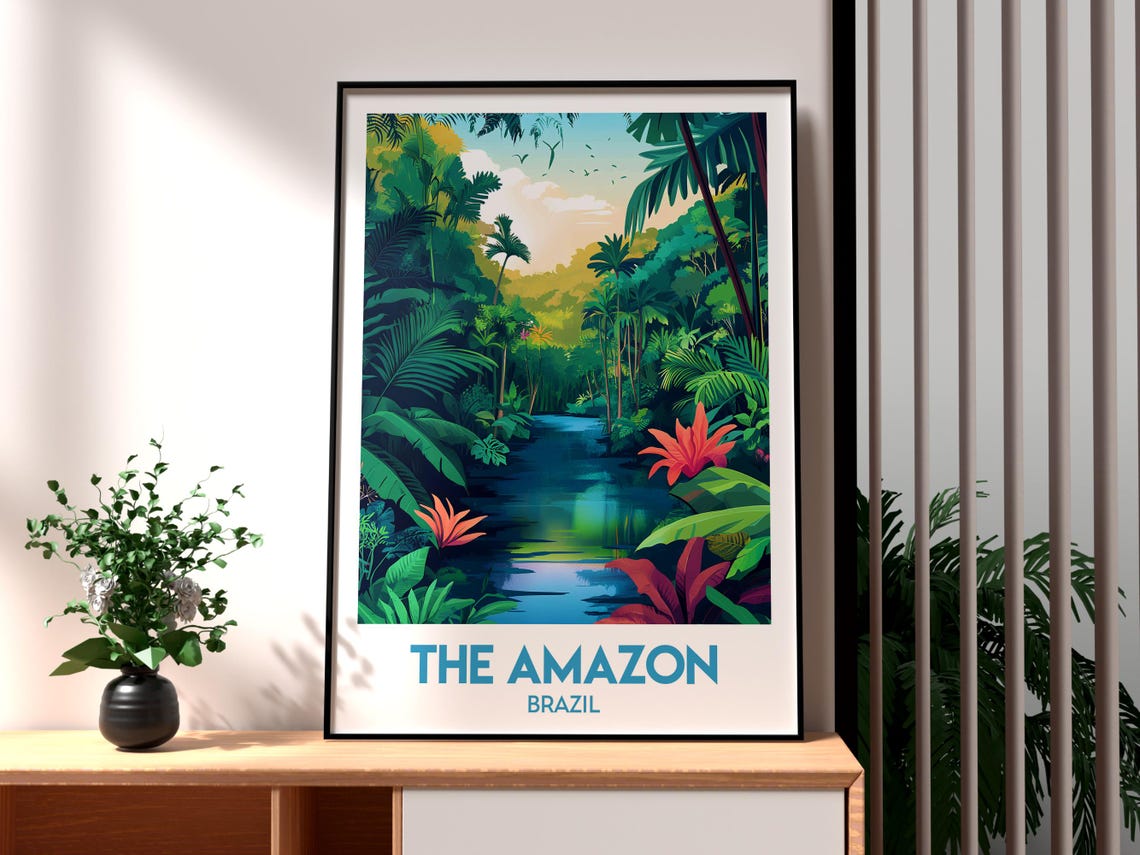 The Amazon Brazil River Winding Through Rainforest Travel Poster
