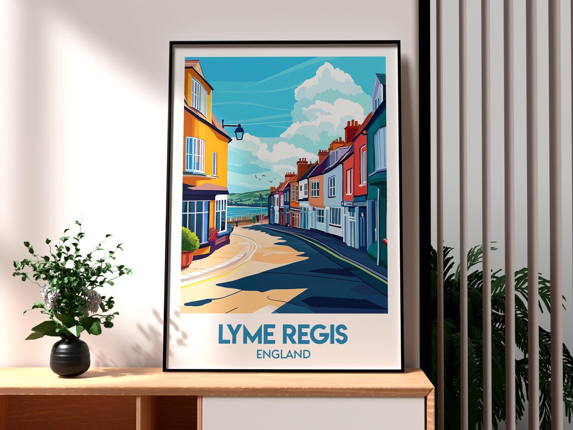 Lyme Regis England Colorful Coastal Seaside Street Travel Poster