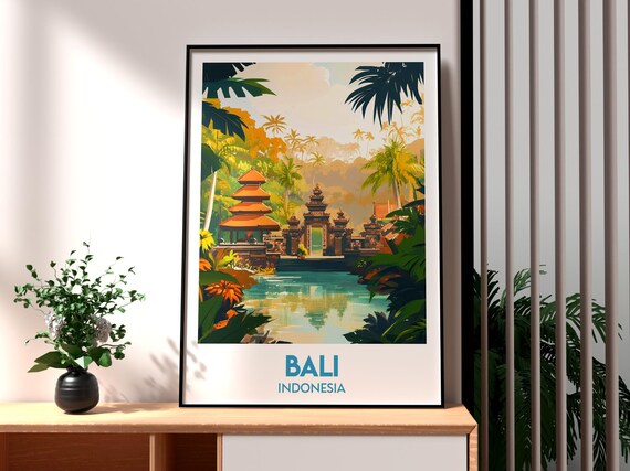 Bali Indonesia Jungle Temple Lagoon Tropical Paradise Travel Poster