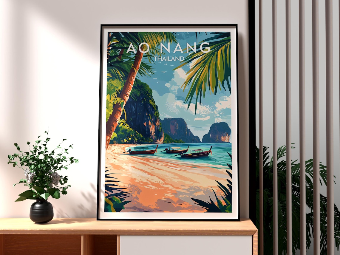 Ao Nang Thailand Longtail Boats Beach Karst Krabi Coast Travel Poster