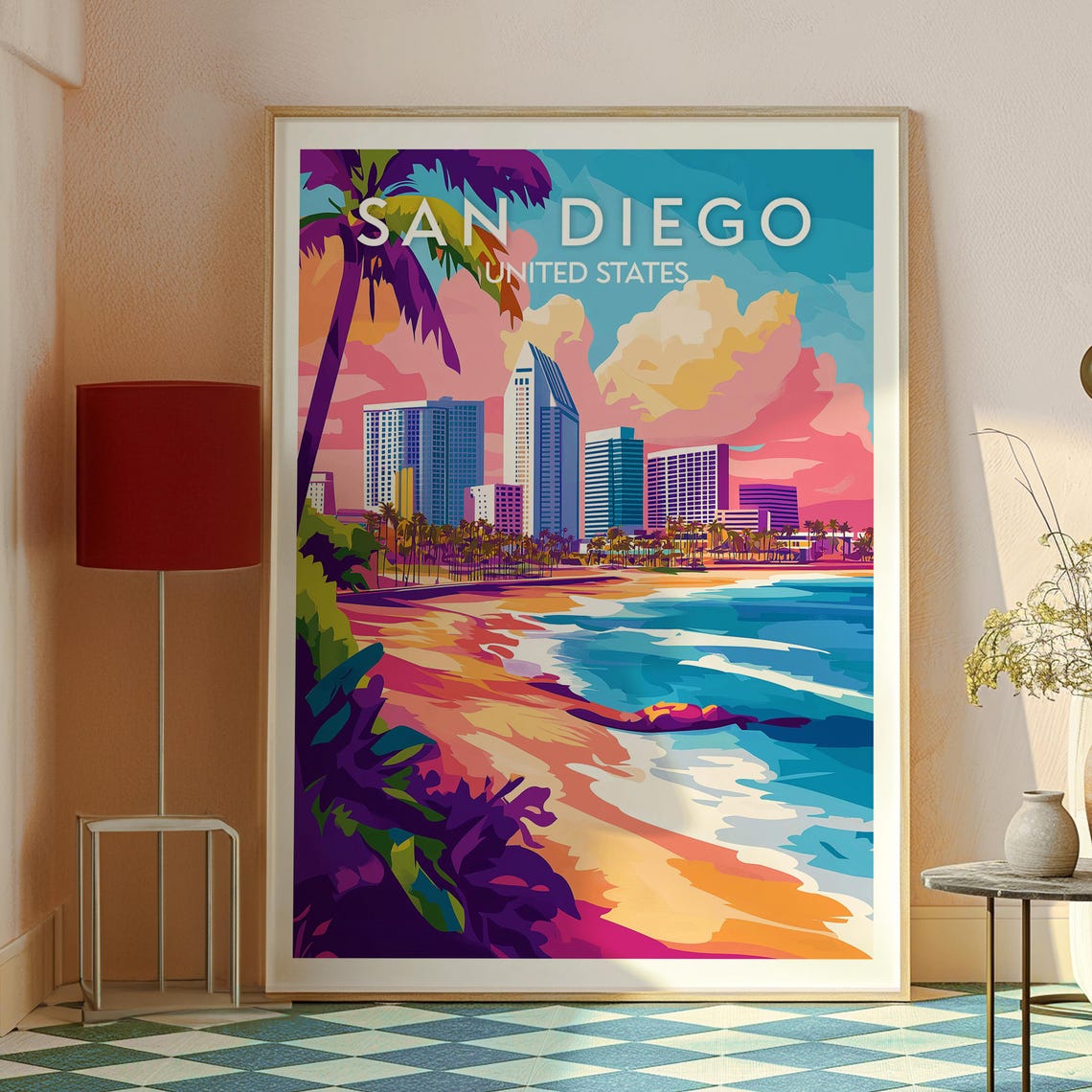 San Diego California Beach Skyline Sunset Glow Coastal Scene Poster - Image 2