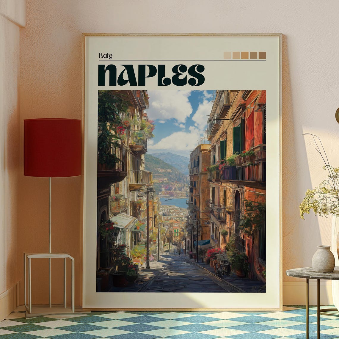 Naples Italy Flower Balcony Street Bay View Old Town Travel Poster - Image 2