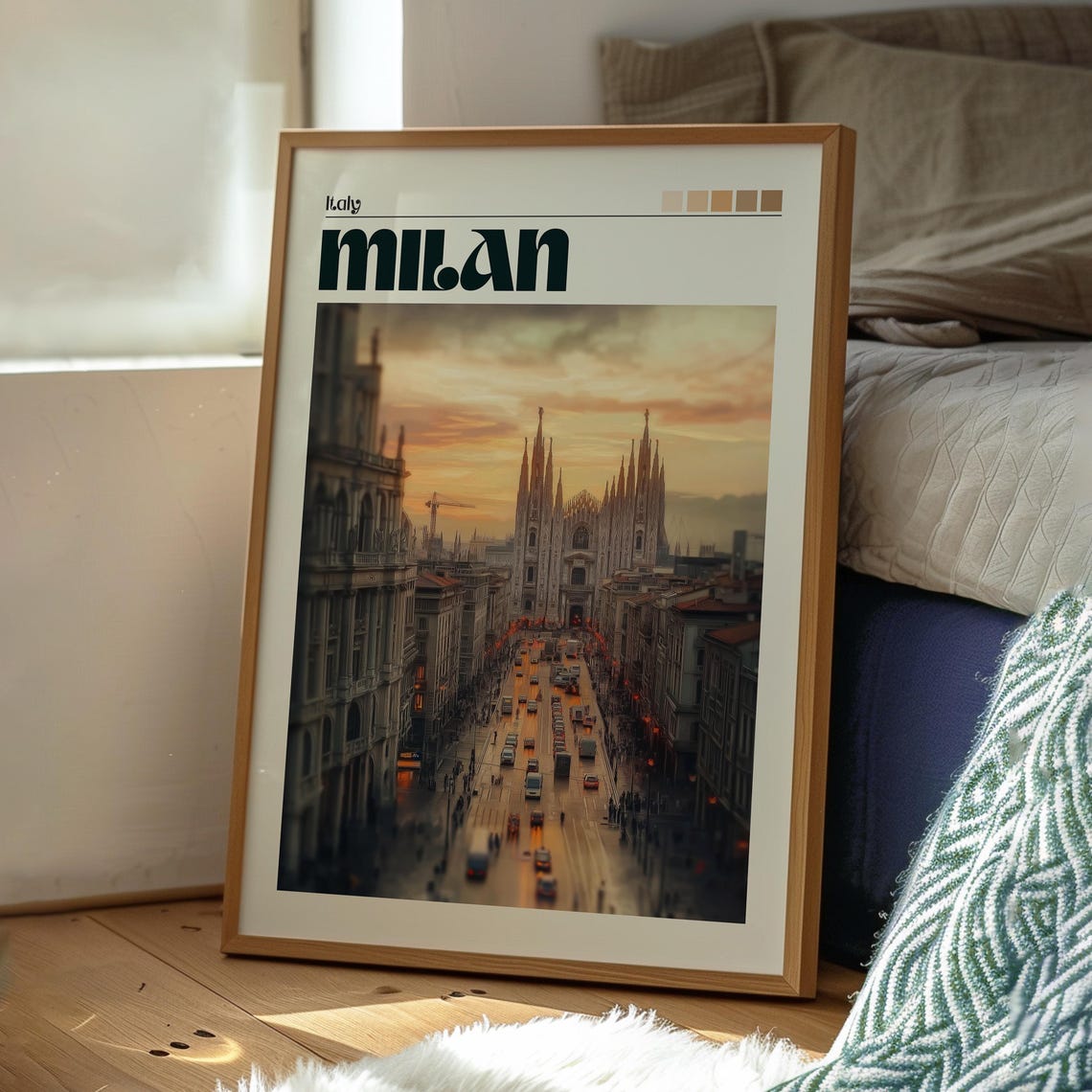 Milan Italy Duomo Cathedral Sunset Street Cityscape Art Poster - Image 3