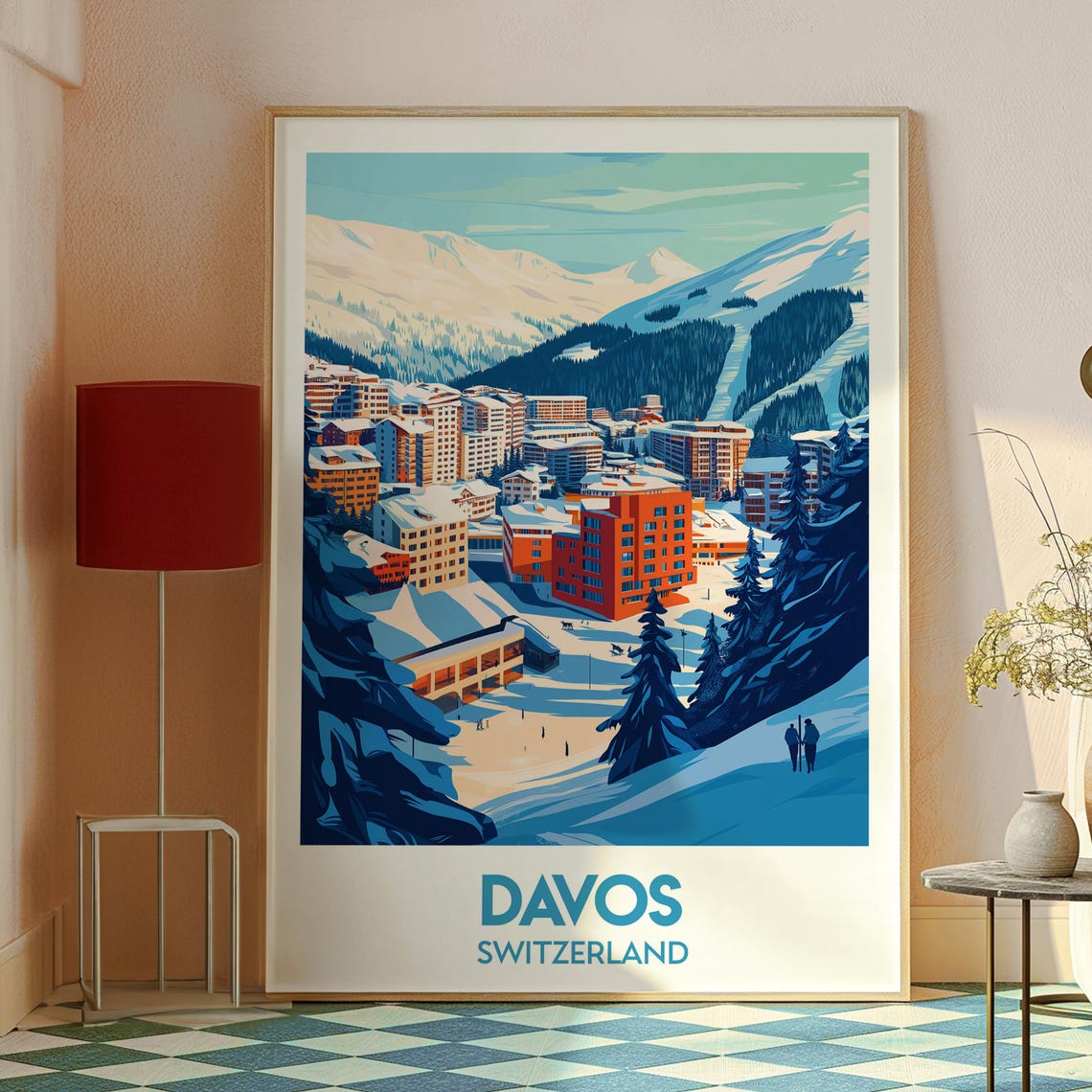 Davos Switzerland Ski Resort Snowy Alpine Village Travel Poster - Image 2