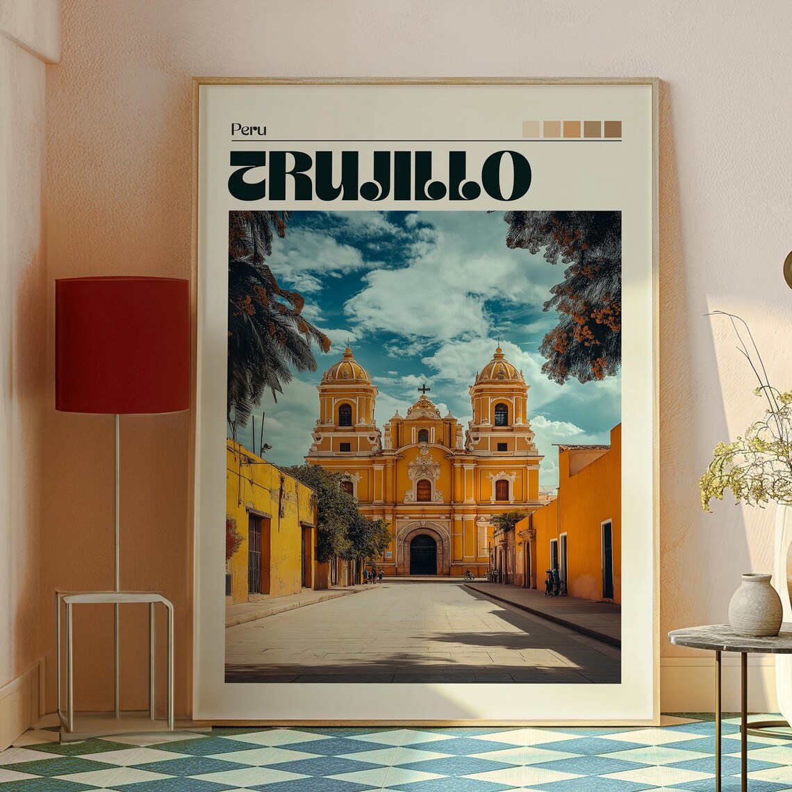 Trujillo Peru Colonial Church Yellow Street Golden Travel Poster - Image 2