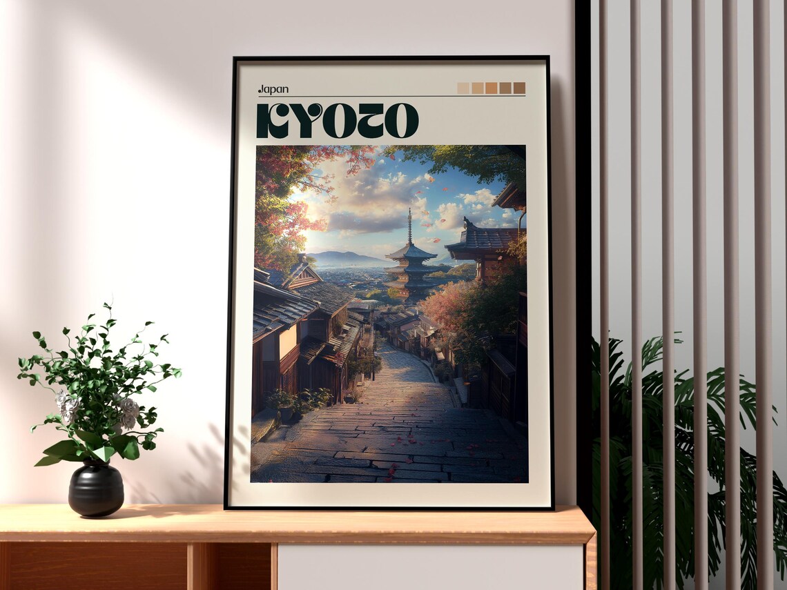 Kyoto Japan Historic Stone Street Old Temple Pagoda View Poster