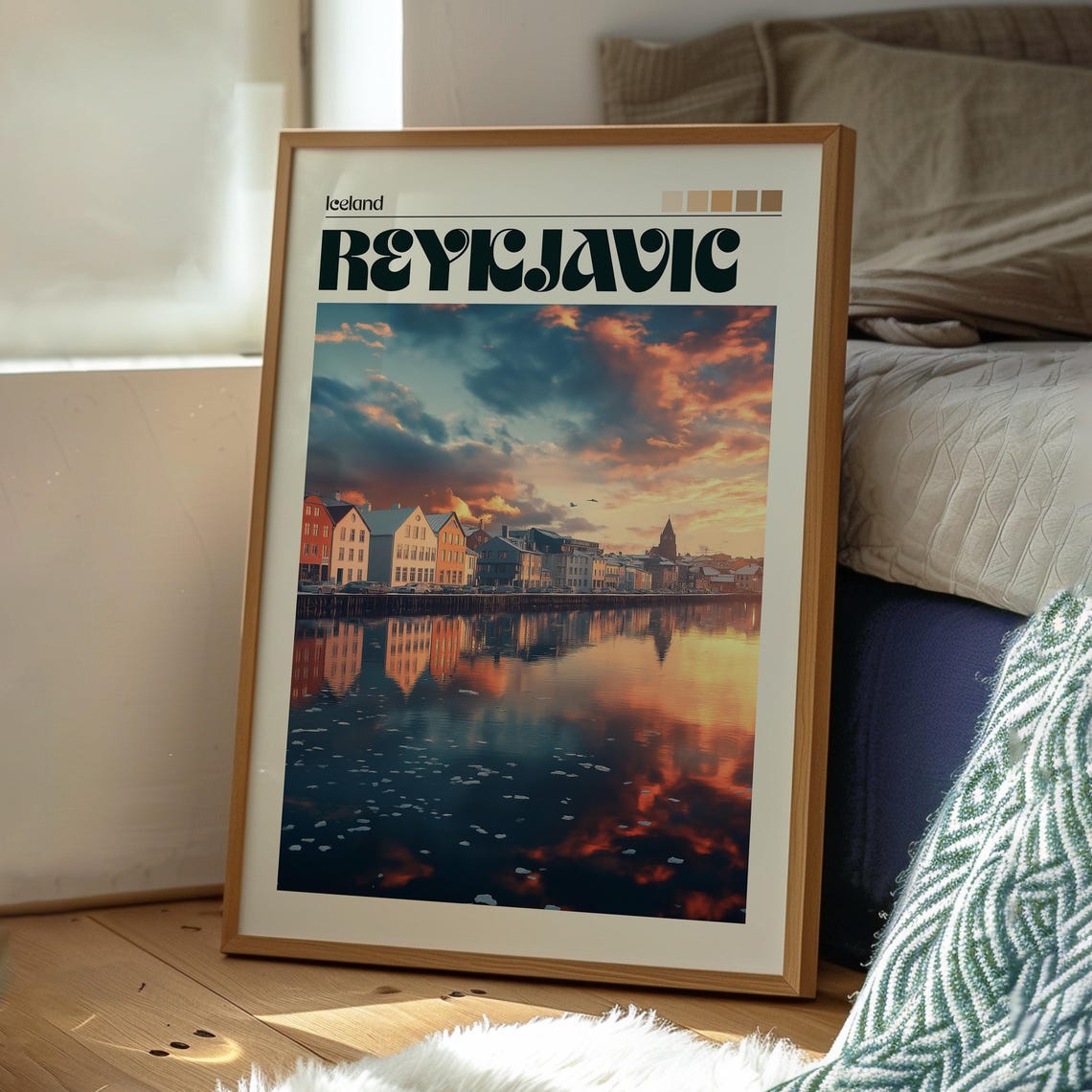 Reykjavik Iceland Harbor Sunset Waterfront Reflection Travel Poster - Image 3