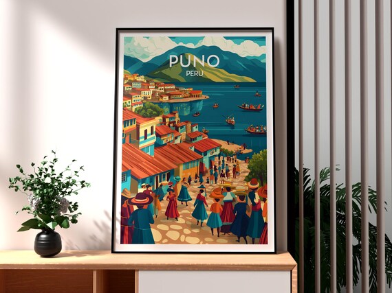 Puno Peru Lake Titicaca Lakeside Festival Town Travel Poster
