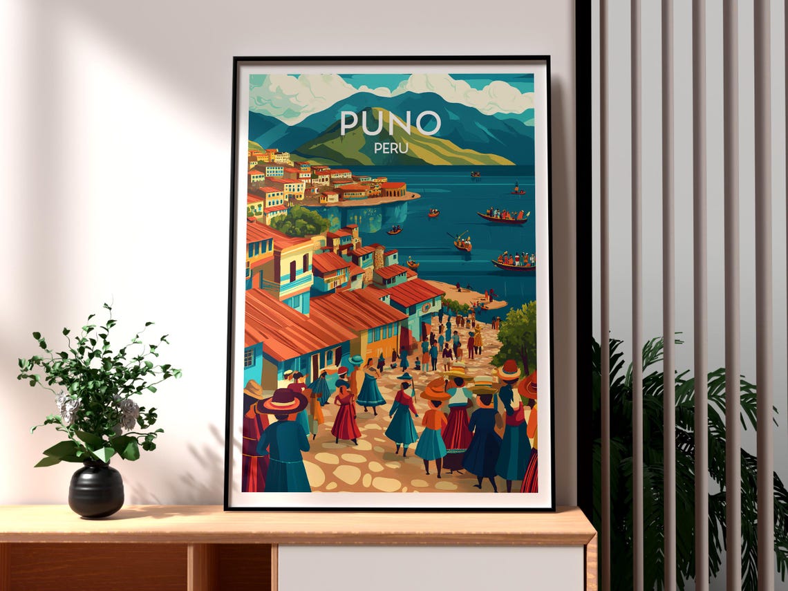 Puno Poster Art Peru Travel Print Wall Lake Titicaca Backpacking South America
