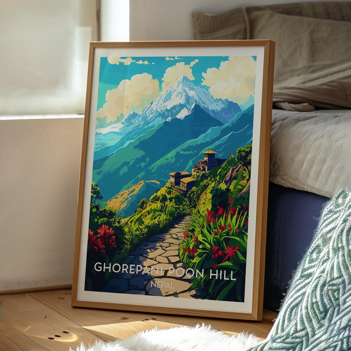 Ghorepani Poon Hill Nepal Himalayan Trekking View Vintage Style Poster - Image 3