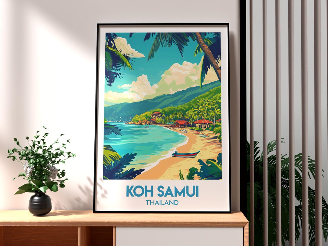 Koh Samui Thailand Beach Boat Serene Island Tropical Travel Poster