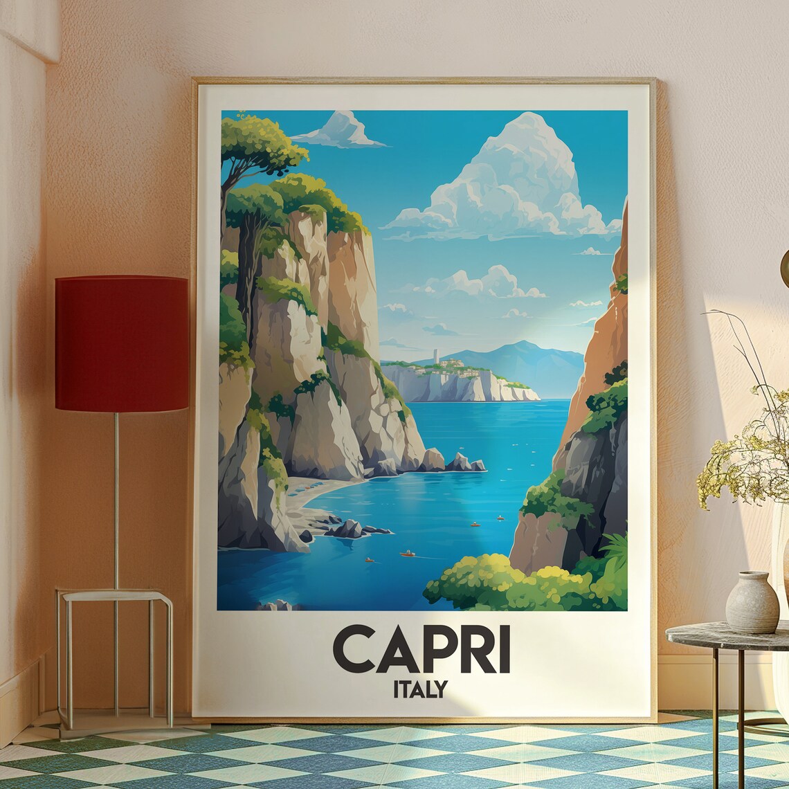 Capri Italy Cliffside Cove And Blue Sea Vintage Travel Poster - Image 2
