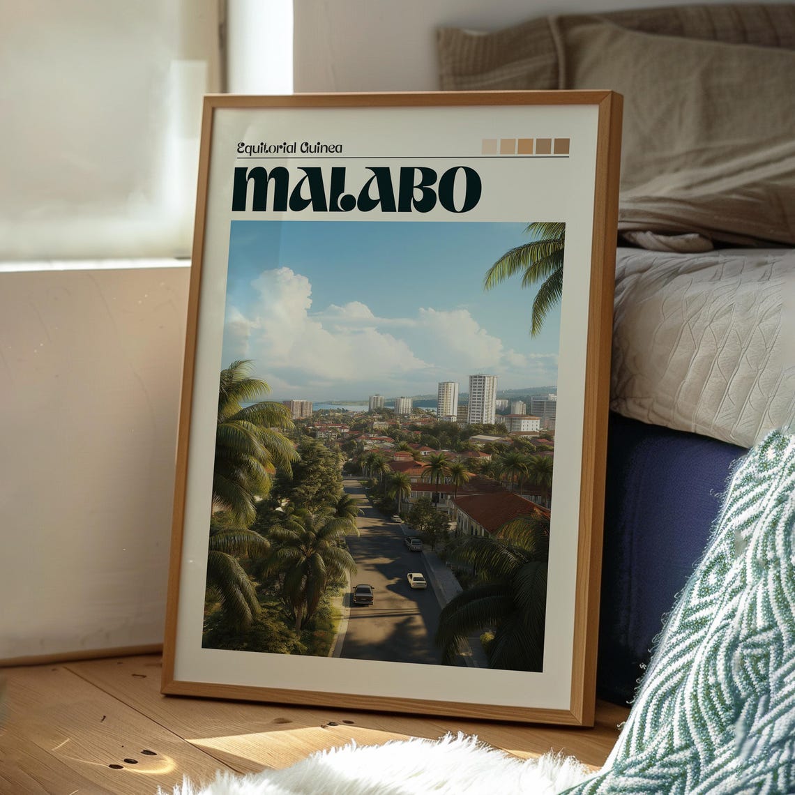 Malabo Equatorial Guinea Palm Avenue City Skyline Sunny Travel Poster - Image 3