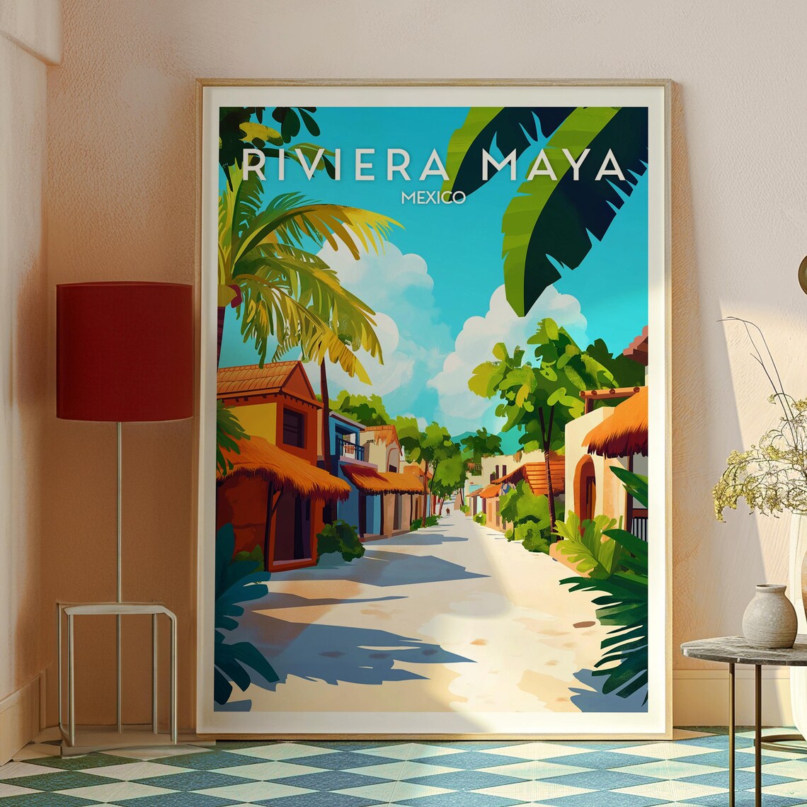 Riviera Maya Mexico Caribbean Village Lane Palm Tree Art Poster - Image 2