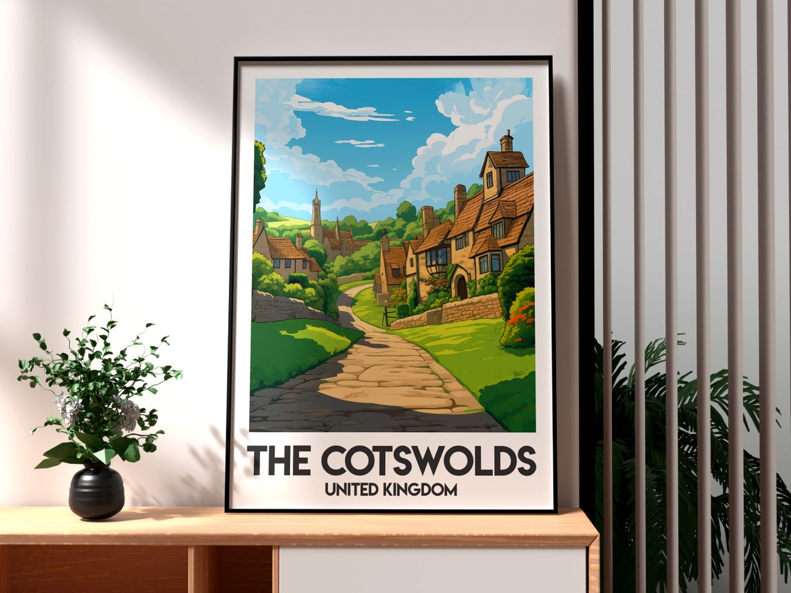 The Cotswolds United Kingdom Village Lane Scene Travel Poster