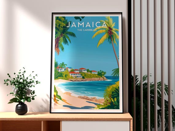 Jamaica Travel Poster Montego Bay Print Caribbean Wall Art Beach