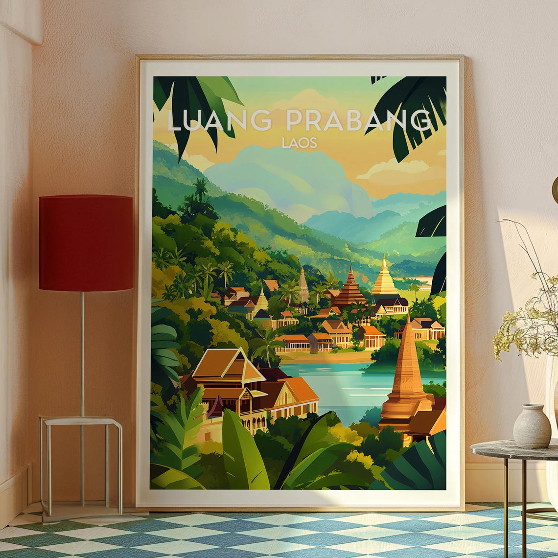 Luang Prabang Laos Golden Temples River Jungle Hills Travel Poster - Image 2