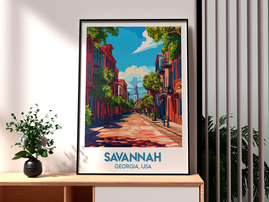 Savannah Georgia Historic Brick Street Palm Trees Travel Poster