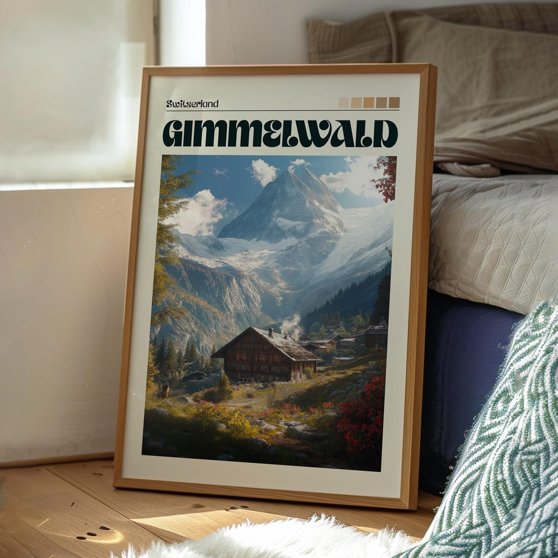 Gimmelwald Switzerland Alpine Chalet Snow Peak Valley Poster - Image 3