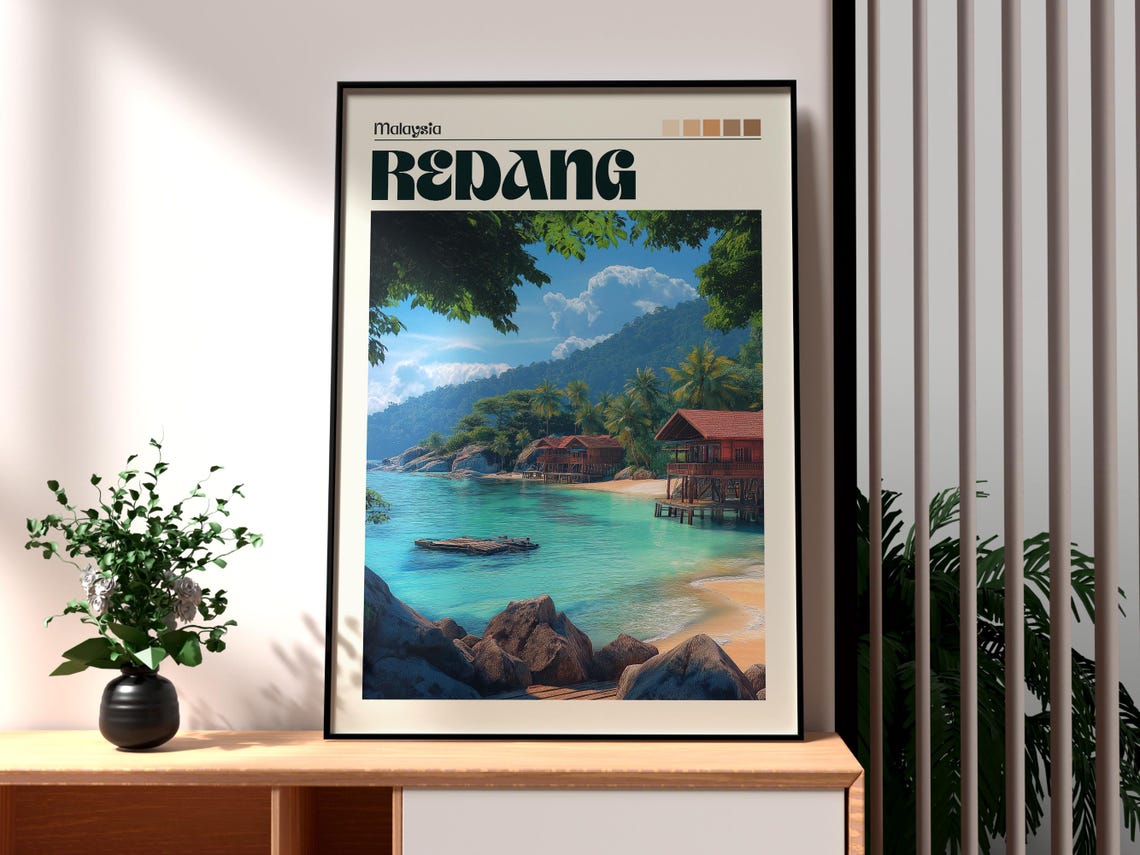 Redang Malaysia Island Beach Stilt Chalets Scenic Travel Poster