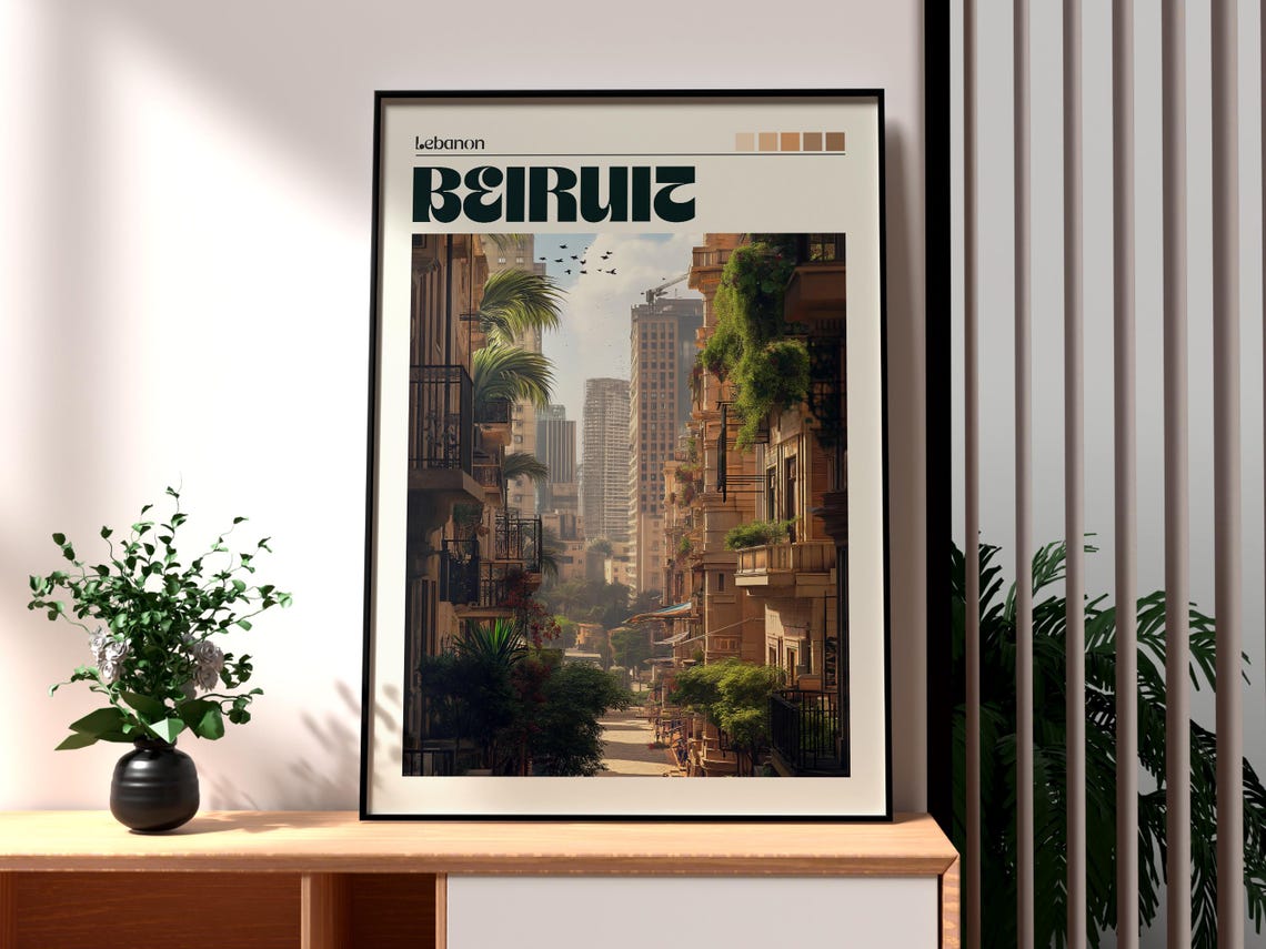 Beirut Lebanon Old Town Balcony Street View Scene Travel Poster