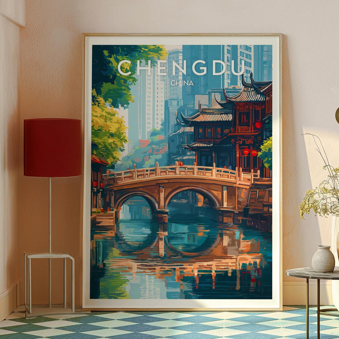 Chengdu China Arched Stone Bridge Old Town Water Canal Poster - Image 2