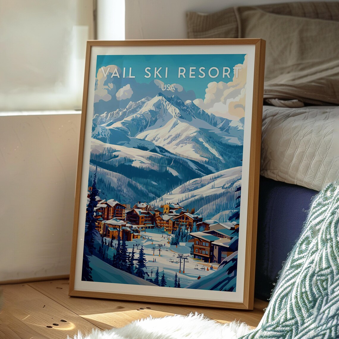 Vail Ski Resort USA Snowy Mountain Village Winter Sports Poster - Image 3