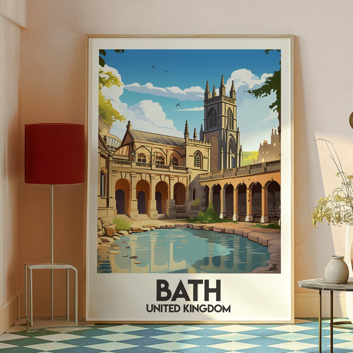 Bath United Kingdom Roman Baths And Abbey Vintage Travel Poster - Image 2