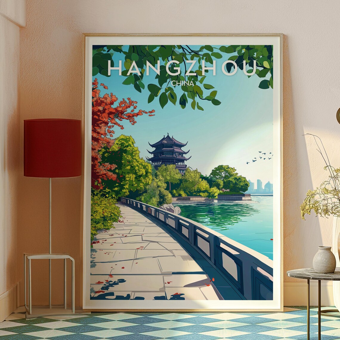 Hangzhou China West Lake Pagoda Causeway Autumn Travel Poster - Image 2