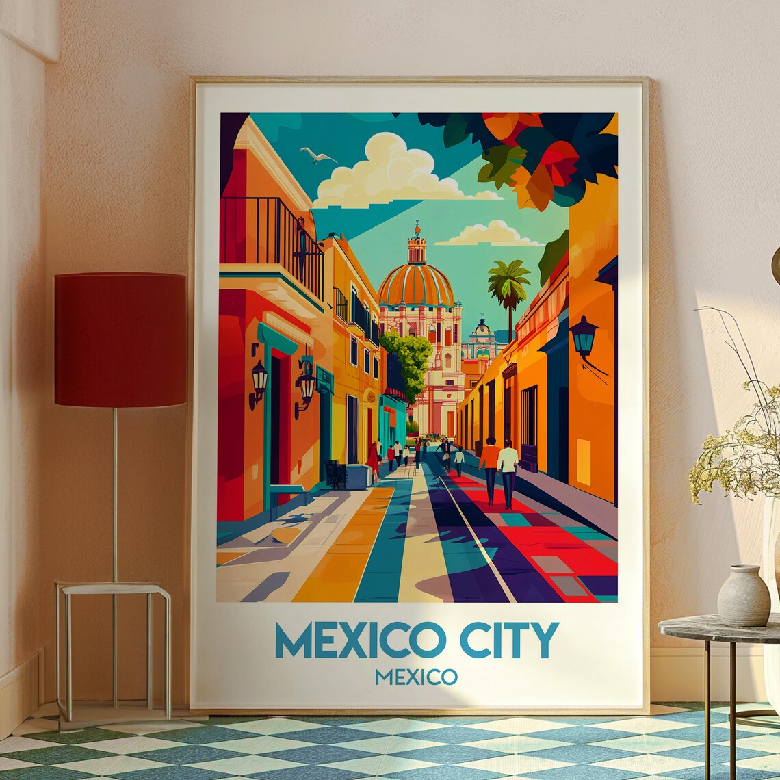 Mexico City Mexico Colorful Colonial Street Cathedral Dome Historic Travel Poster - Image 2