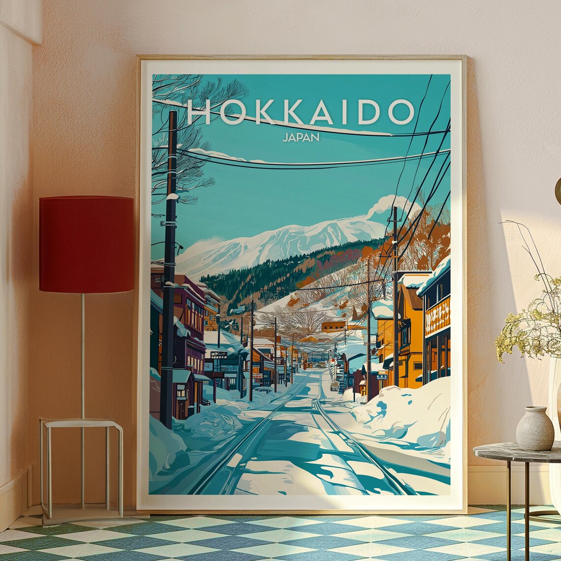 Hokkaido Japan Snowy Winter Street Mountain Retro Travel Poster - Image 2