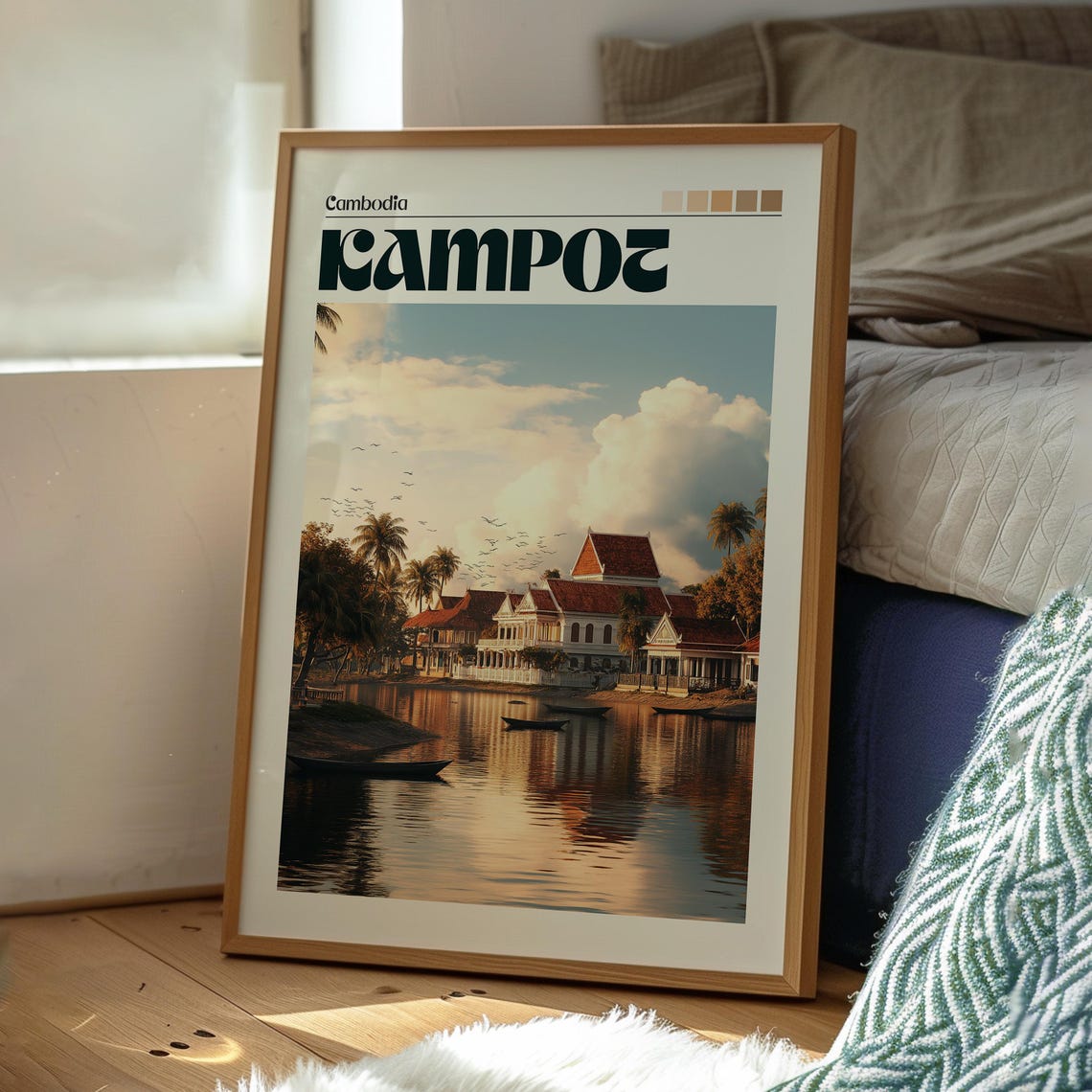 Kampot Cambodia Riverside Sunset Colonial Architecture Retro Poster - Image 3