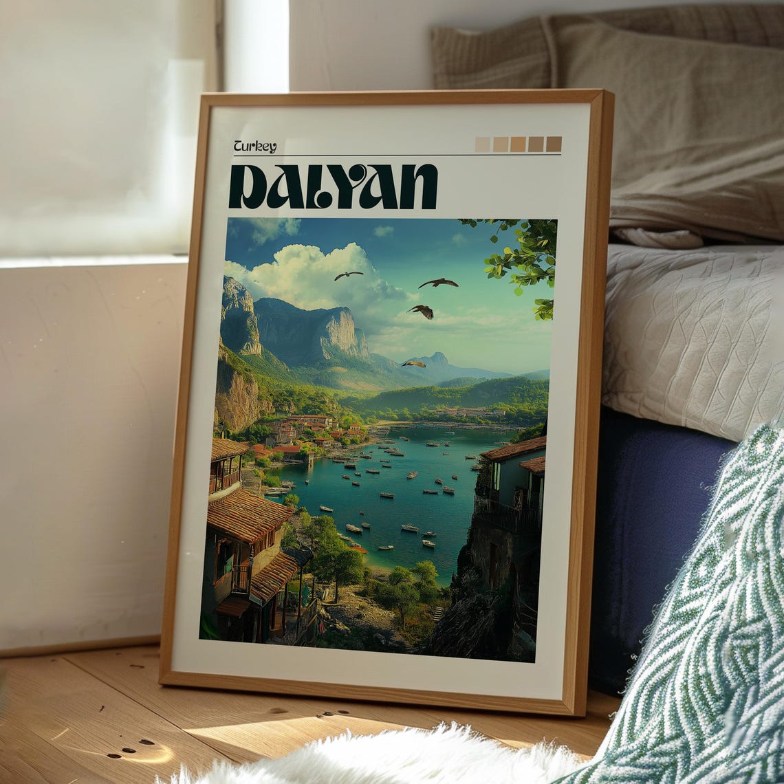 Dalyan Turkey River Delta Cliffs Boats Seaside Town Travel Poster - Image 3