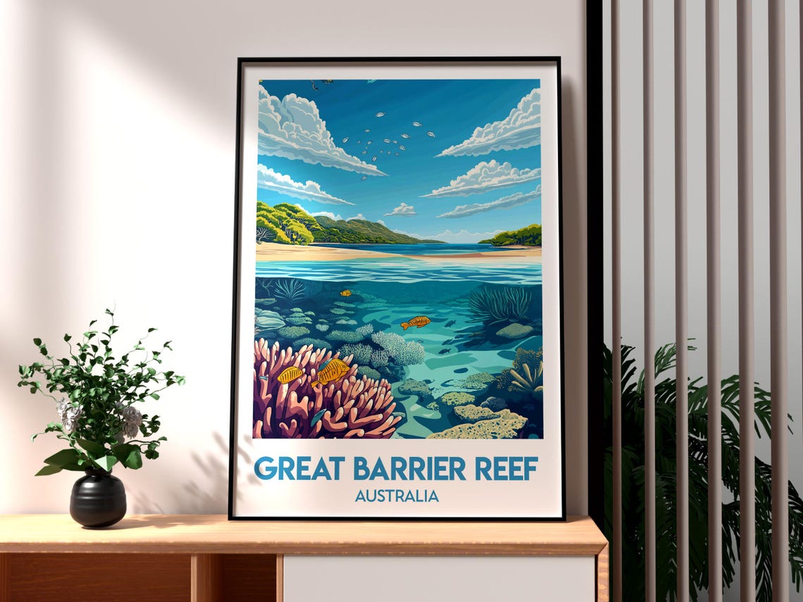 Great Barrier Reef Australia Underwater Coral Sea Beach Art Poster