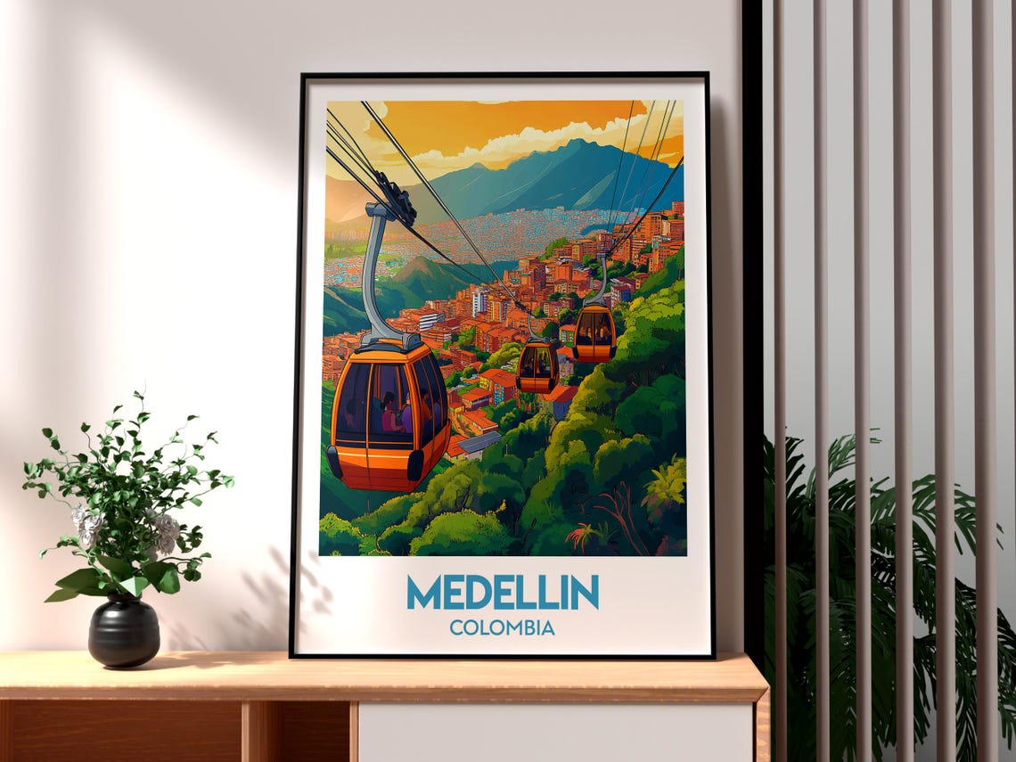 Medellin Poster Art Colombia Travel Print Wall Backpacking South America