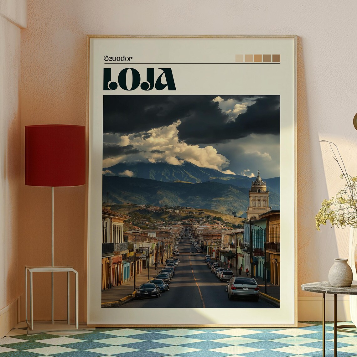 Loja Ecuador Mountain City Church Tower Dramatic Clouds Travel Poster - Image 2