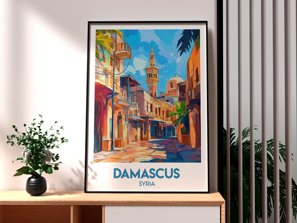 Damascus Syria Old City Street Retro Vintage Style Travel Poster