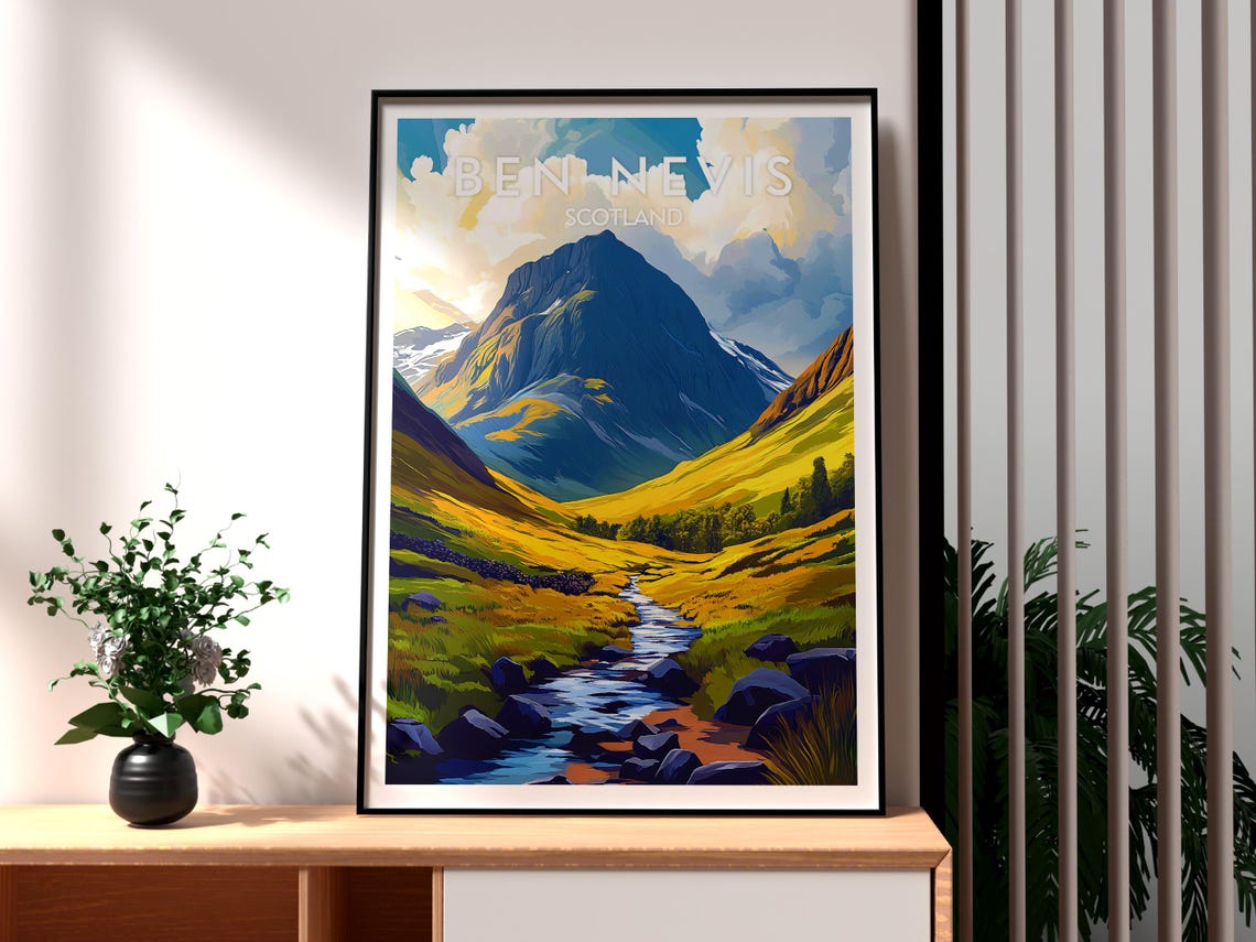 Ben Nevis Travel Poster, Scotland Mountain Wall Art