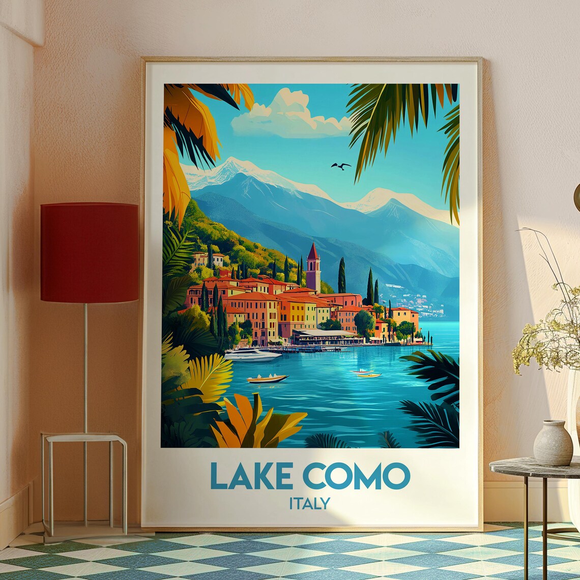 Lake Como Italy Picturesque Lakeside Town Mountain Travel Poster - Image 2