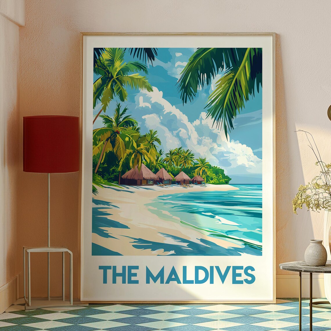 Maldives Tropical Beach Thatched Villas White Sand Travel Poster - Image 2