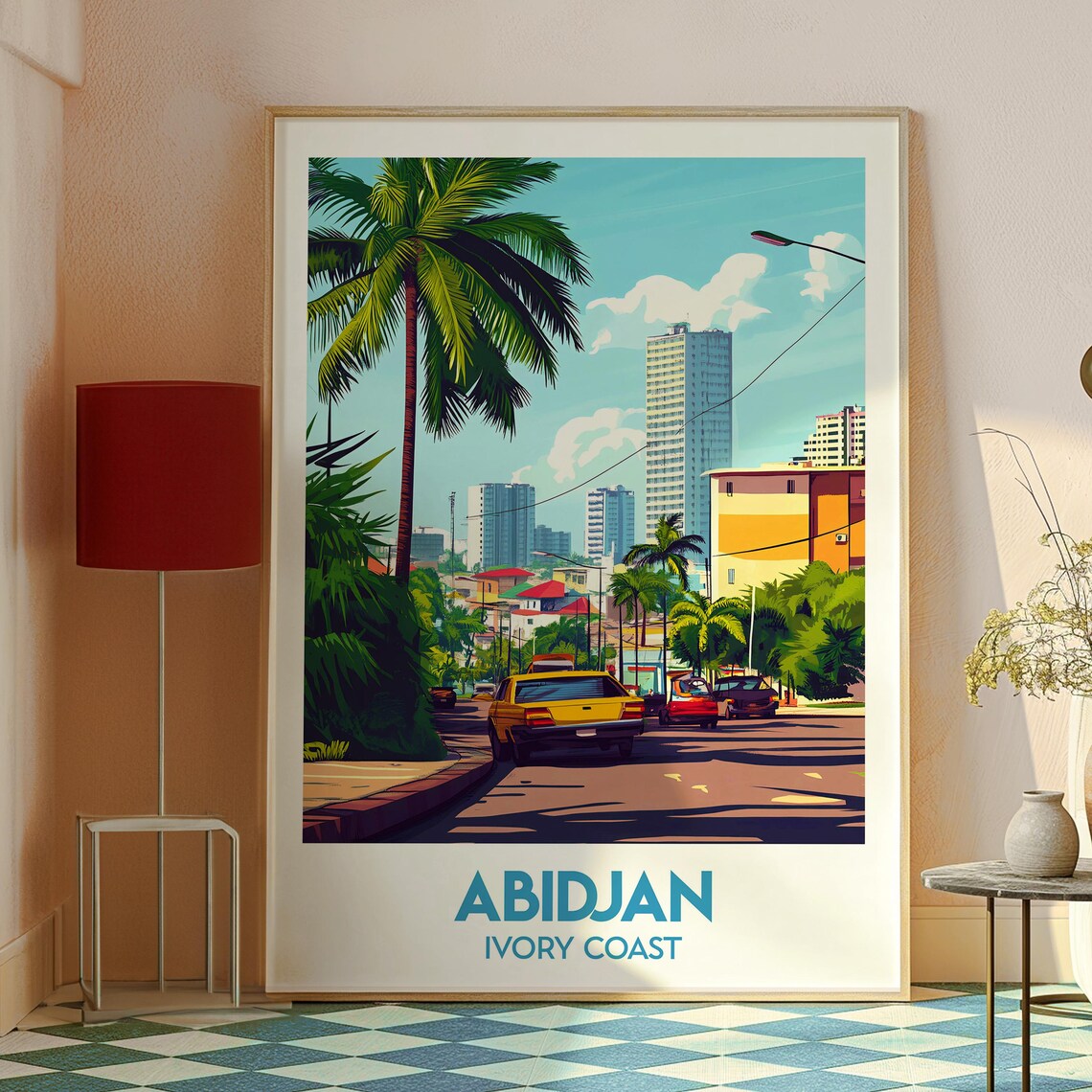 Abidjan Ivory Coast Palm Lined City Street Retro Travel Poster - Image 2