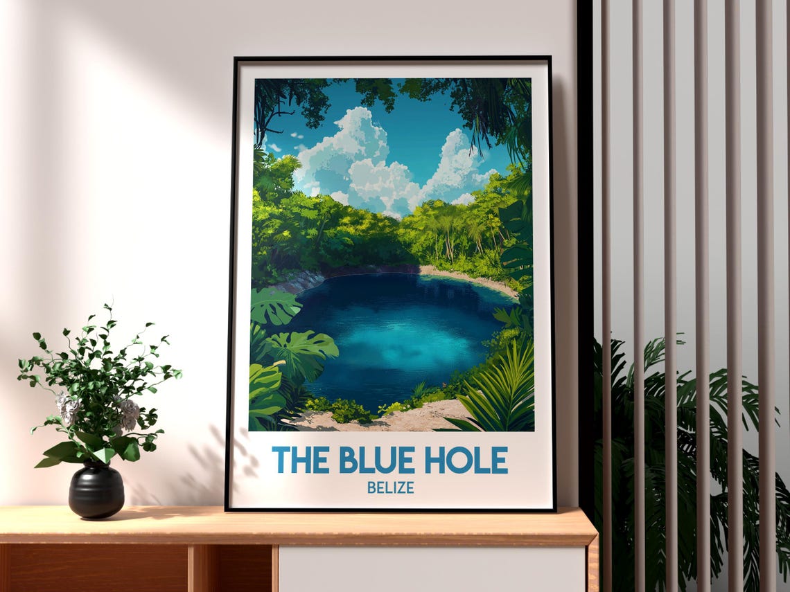 The Blue Hole Print Belize Wall Art Coast Travel Central America