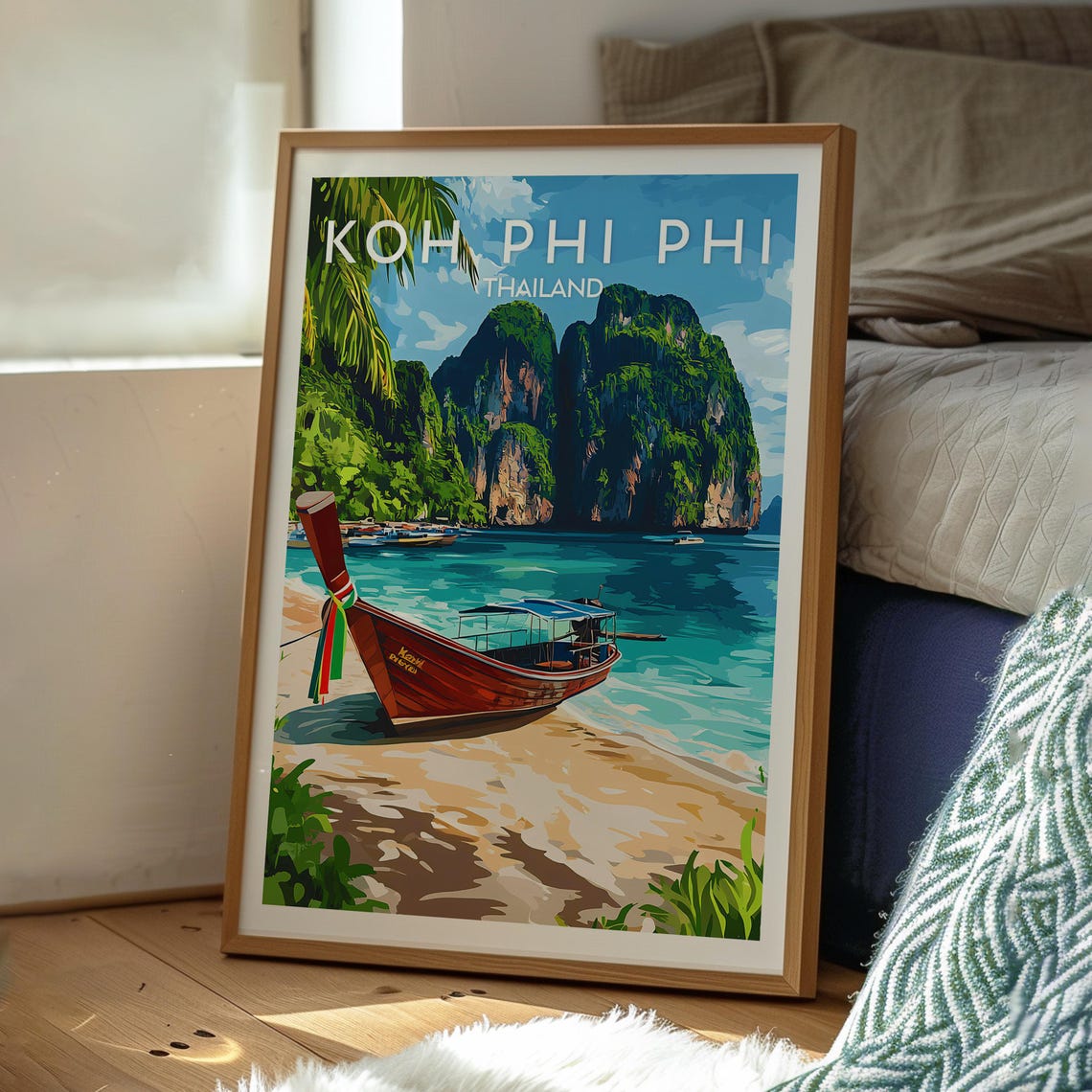 Koh Phi Phi Thailand Longtail Boat Beach Cliffs Travel Poster - Image 3
