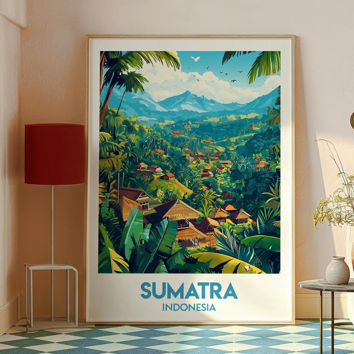 Sumatra Indonesia Jungle Village Mountains Tropical Travel Poster - Image 2