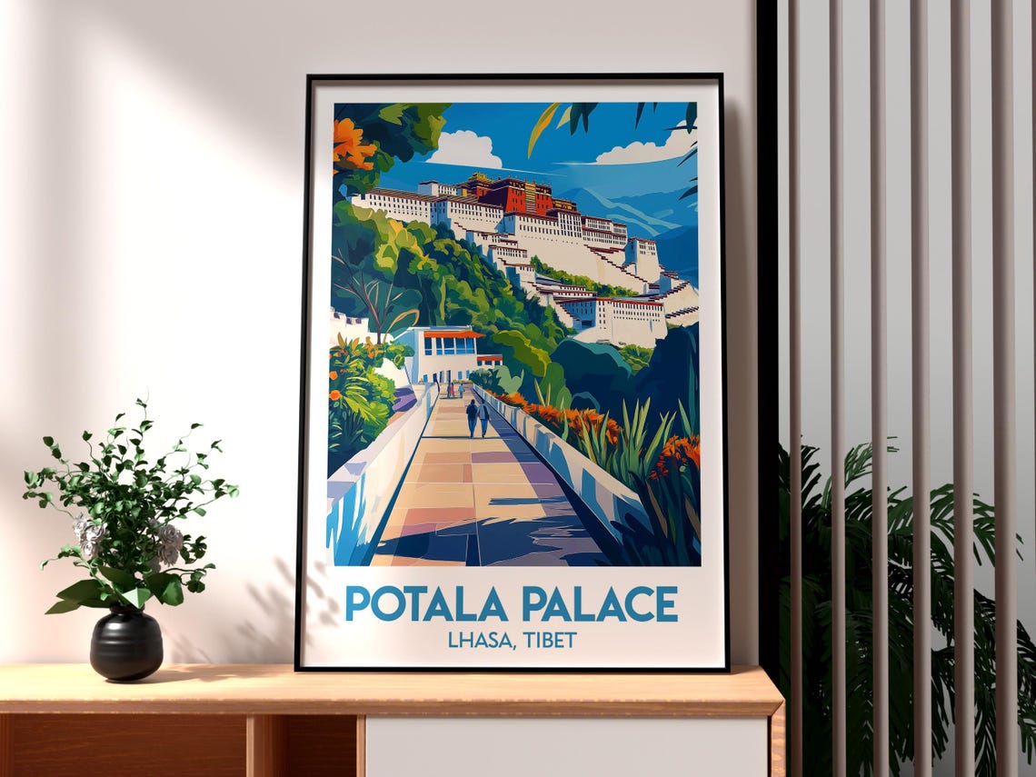 Potala Palace Lhasa Tibet Sacred Landmark Retro Travel Art Poster