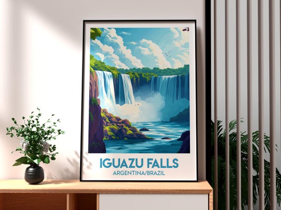 Iguaza Falls Print Wall Art Argentina Travel Poster Brazil South America
